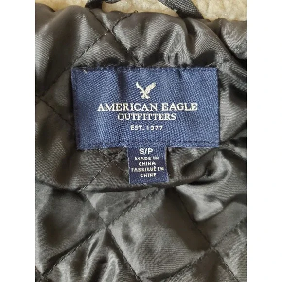 American Eagle Red Black Plaid Bomber Moto Jacket Faux Fur Small Sherpa Wool - Picture 5 of 10